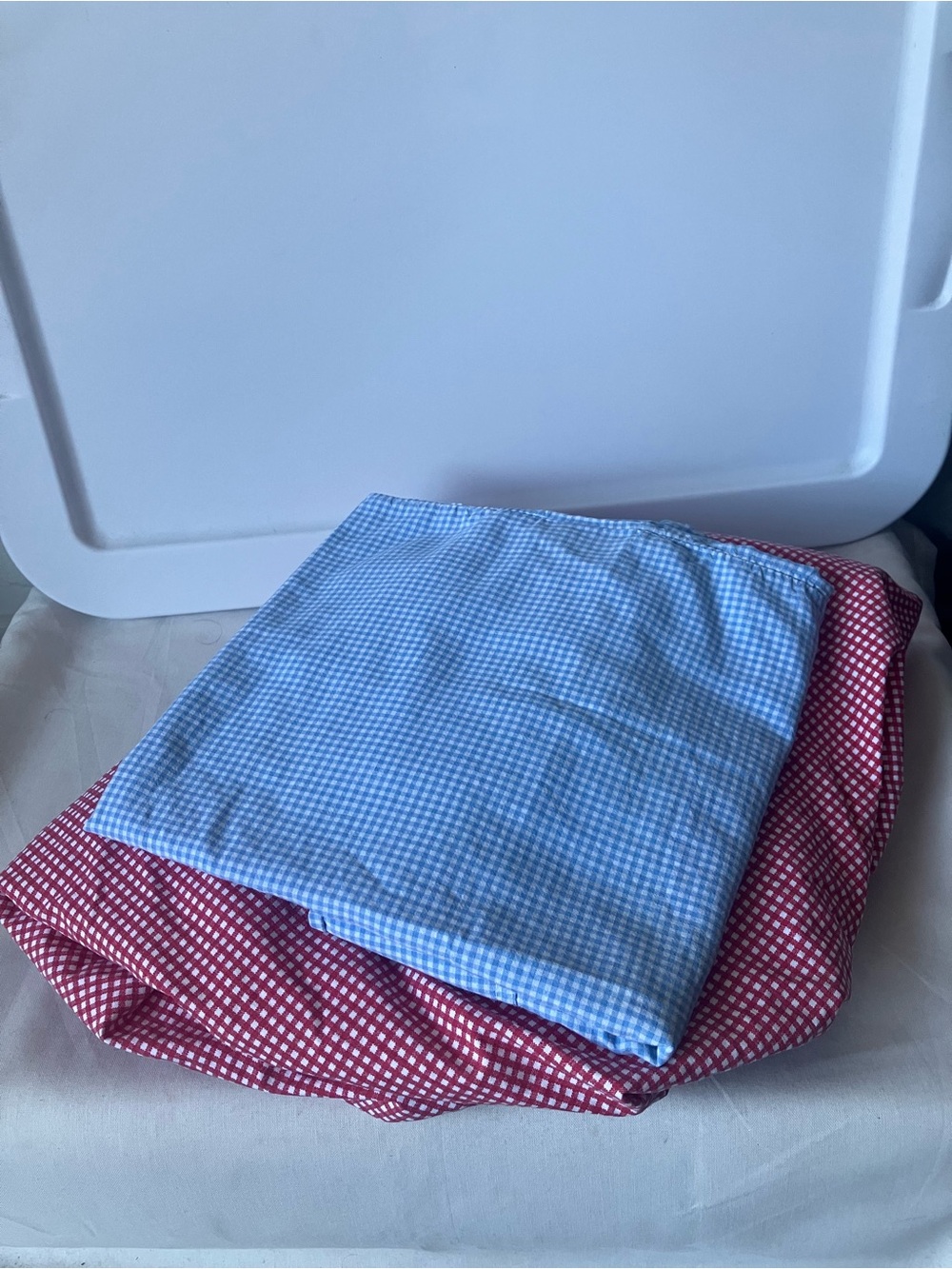 Ralph Lauren Vintage Bedding Red Gingham Fitted Twin Sheet Blue Pillowcase Lot